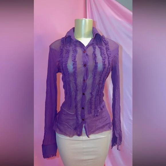 ❌❌❌❌Fuzzi Sheer Purple Ruffle Blouse. Not For Sale - Picture 1 of 4